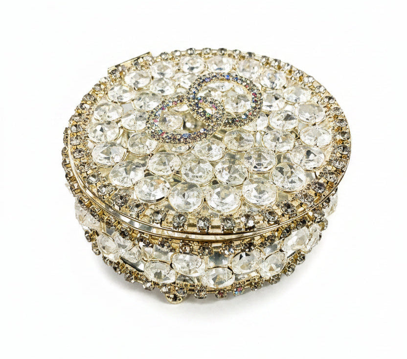 42" Gold Crystal Wedding Lasso with Circular Gold-Plated Crystal Ring Box