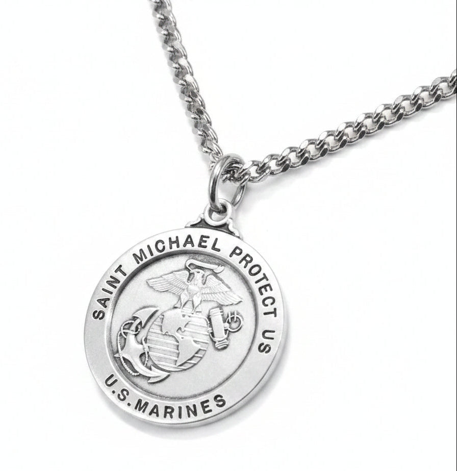 24" Sterling Silver St. Michael Marines Medal