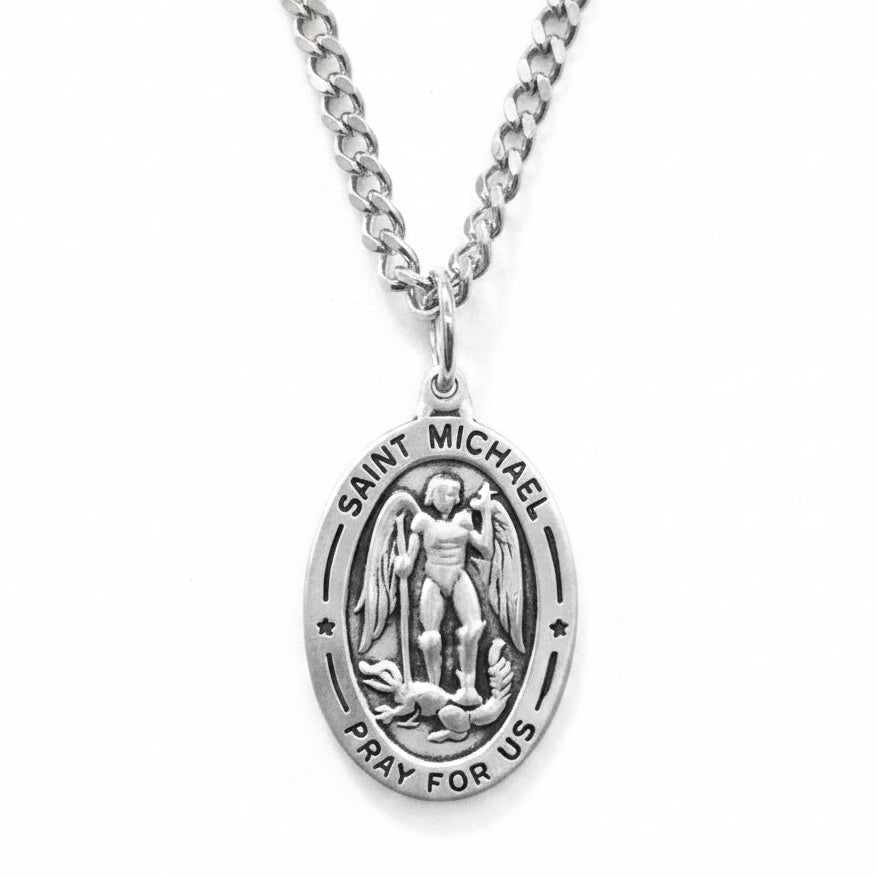 24" Sterling Silver St. Michael Oval Medal