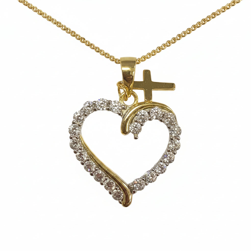 18" Gold Plated Sterling Silver Cubic Zirconia Heart Pendant