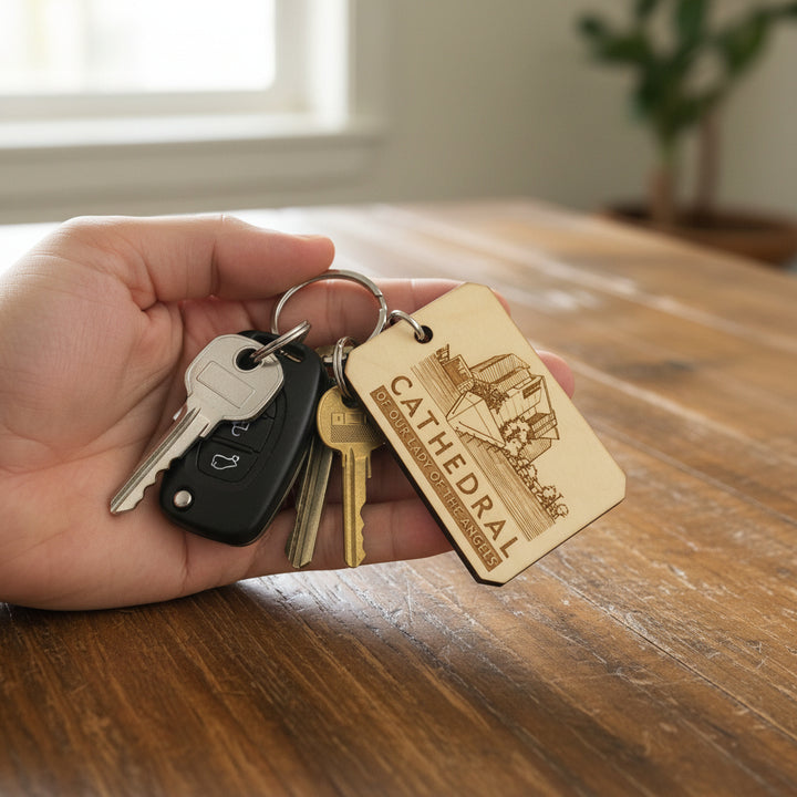 Laser-Engraved Cathedral of Our Lady of the Angels Keychain