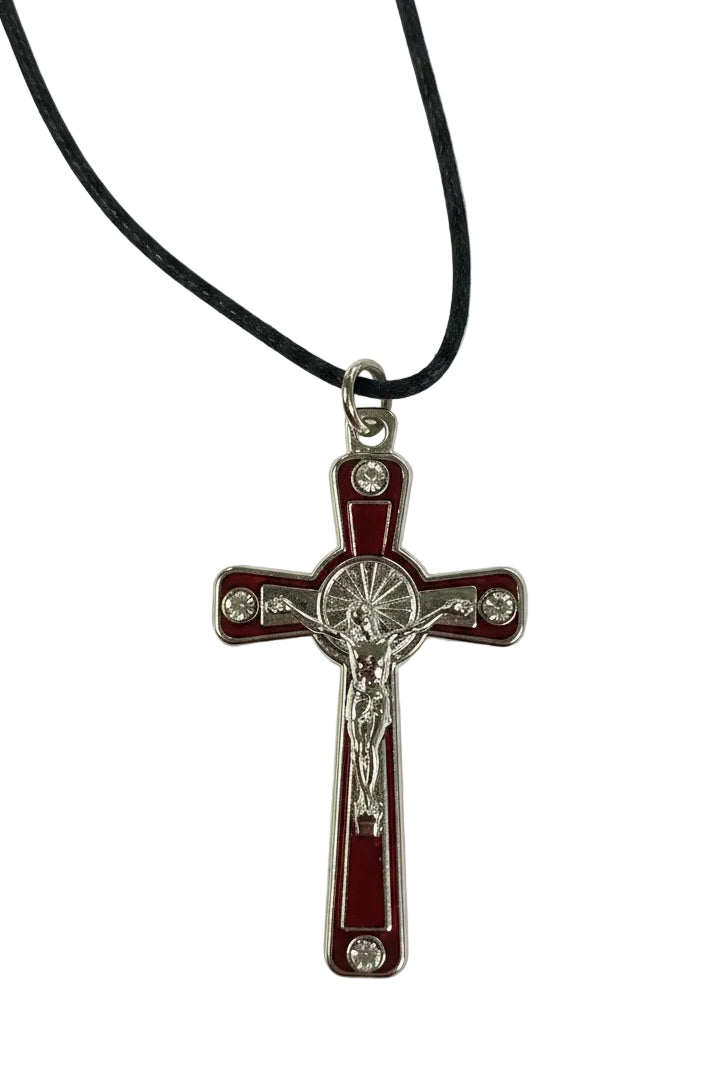 18" Corded Silver Cubic Zirconia Crucifix