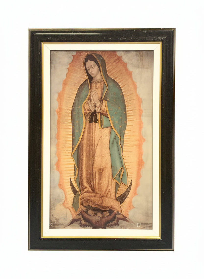 16" x 28" Our Lady of Guadalupe Tilma Dark Wood Frame