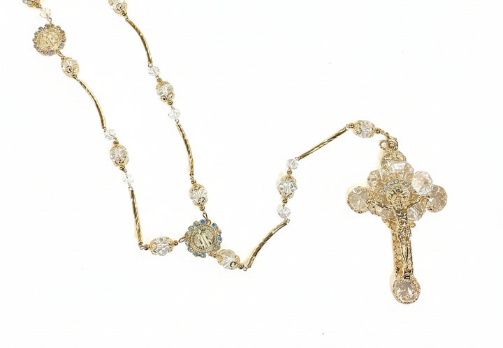 45" Gold Crystal St. Benedict Wedding Lasso with Crystal Box