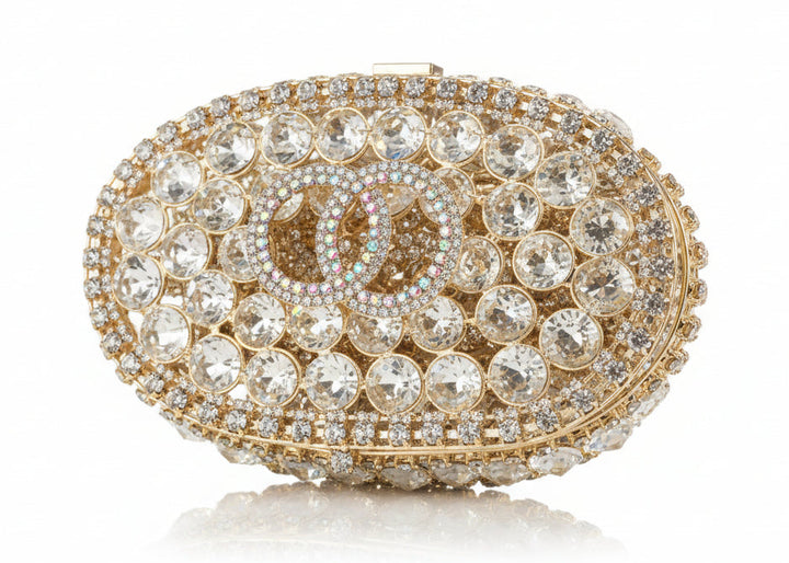 45" Gold Crystal Wedding Lasso with Rounded Crystal Interlocking Ring Box
