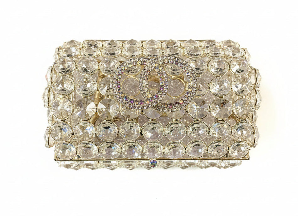 40" Gold Crystal Ladder Wedding Lasso with Crystal Interlocking Ring Box