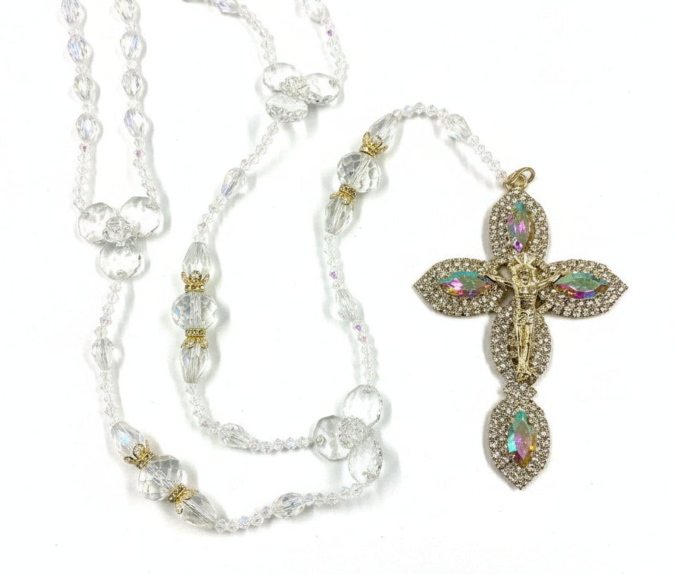 42" Gold Crystal Wedding Lasso with Crystal Ring Heart Box