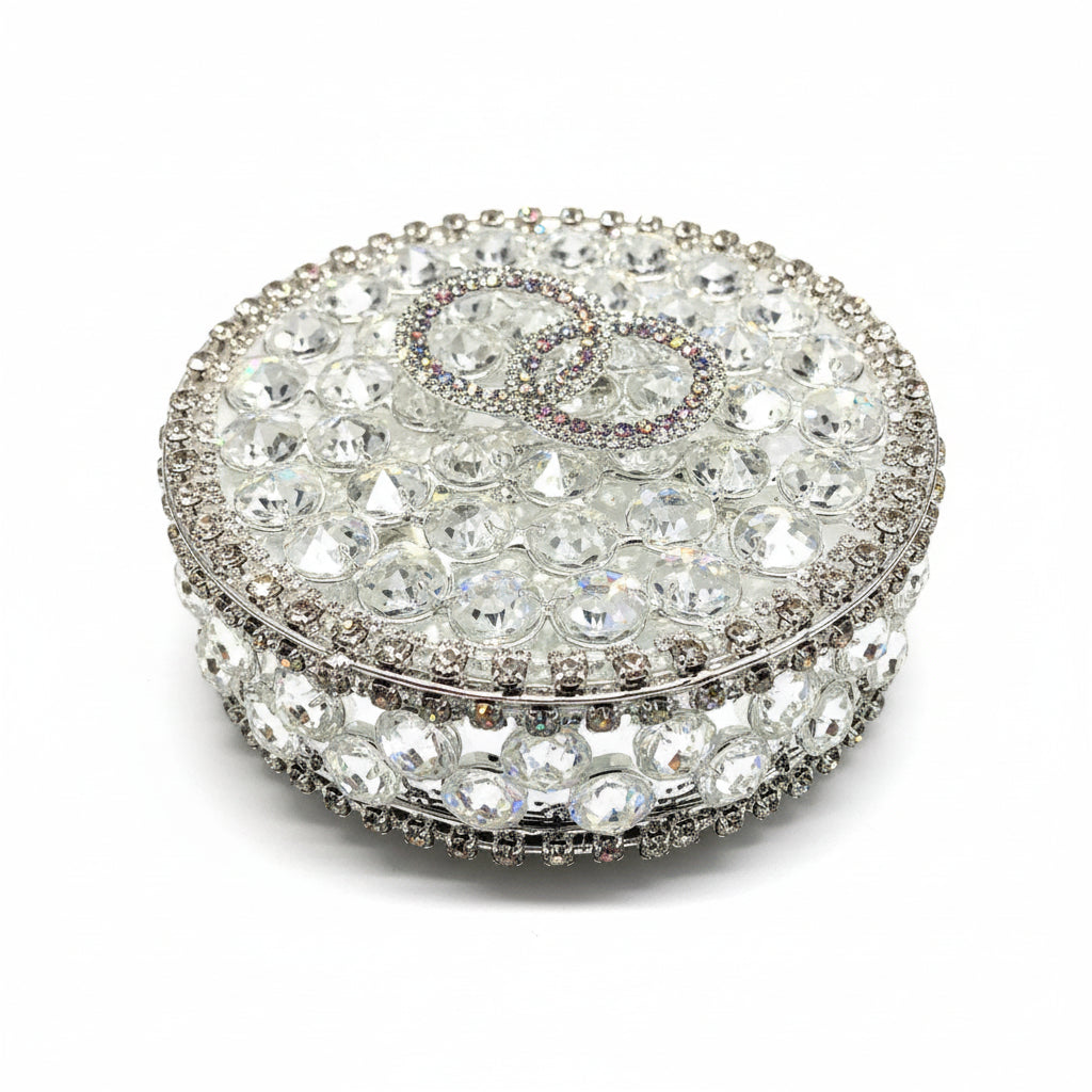 42" Frosted Heart Crystal Wedding Lasso with Circular Crystal Ring Box