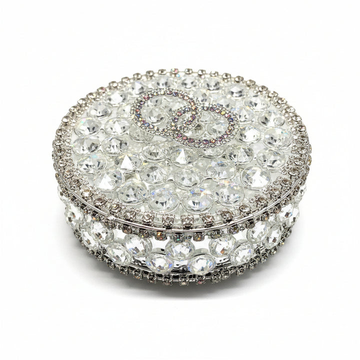 42" Frosted Heart Crystal Wedding Lasso with Circular Crystal Ring Box