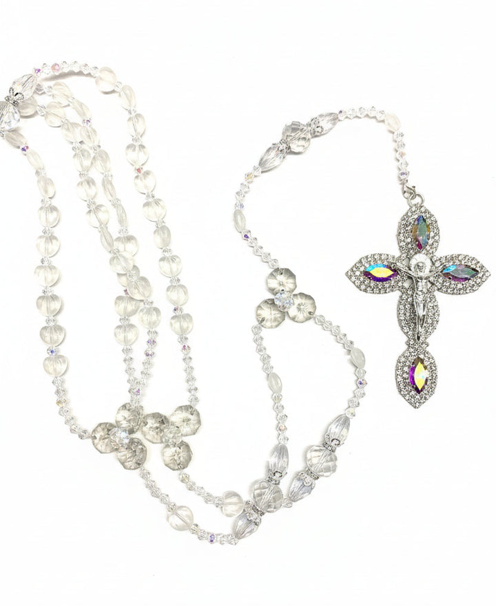 42" Frosted Heart Crystal Wedding Lasso with Circular Crystal Ring Box