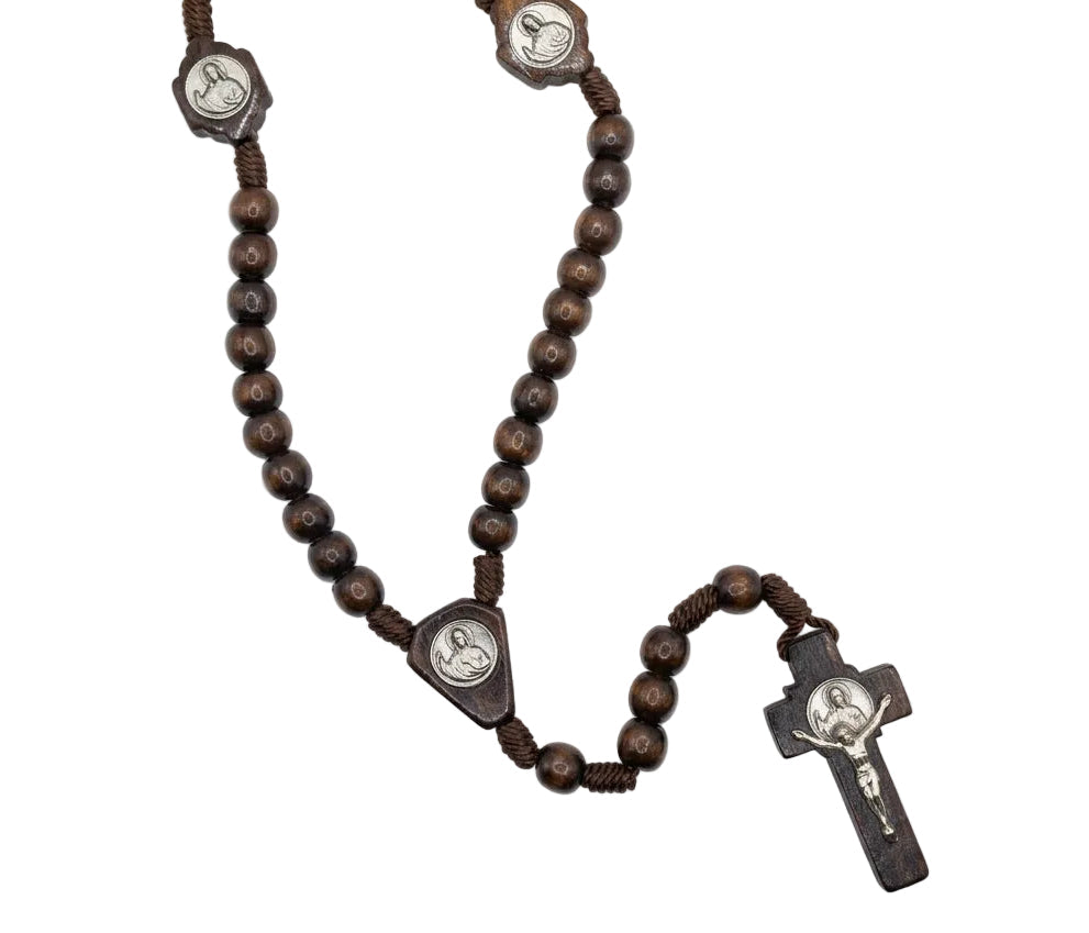 10mm Brown Wooden Sacred Heart of Jesus Rosary