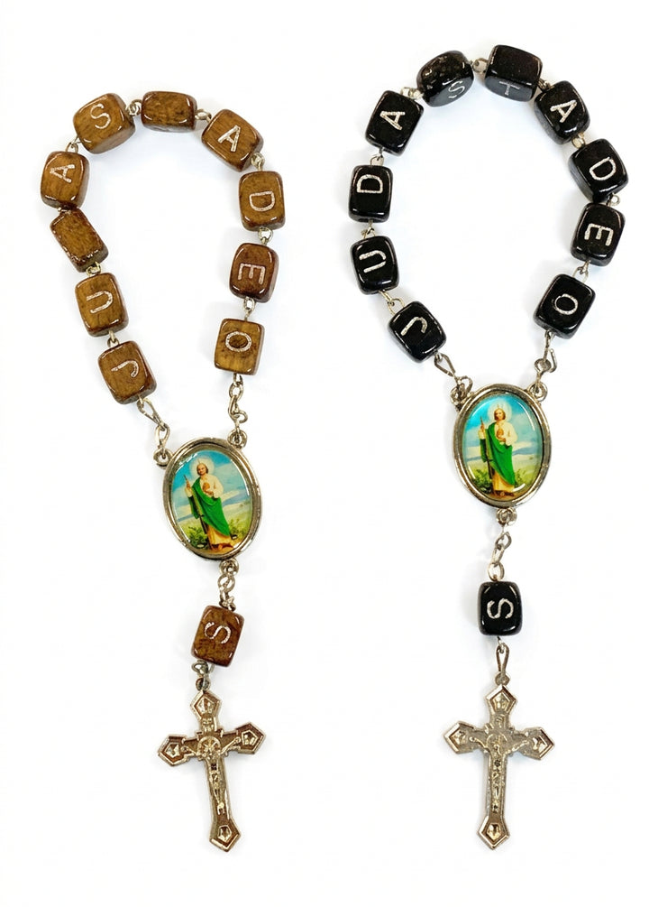 8mm Square Wood San Judas Single Decade Rosary