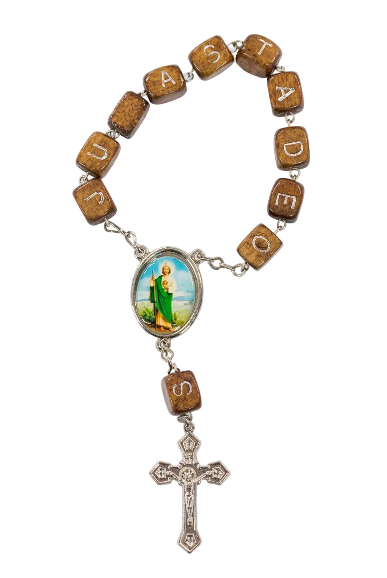 8mm Square Wood San Judas Single Decade Rosary