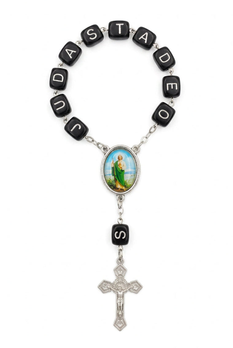 8mm Square Wood San Judas Single Decade Rosary