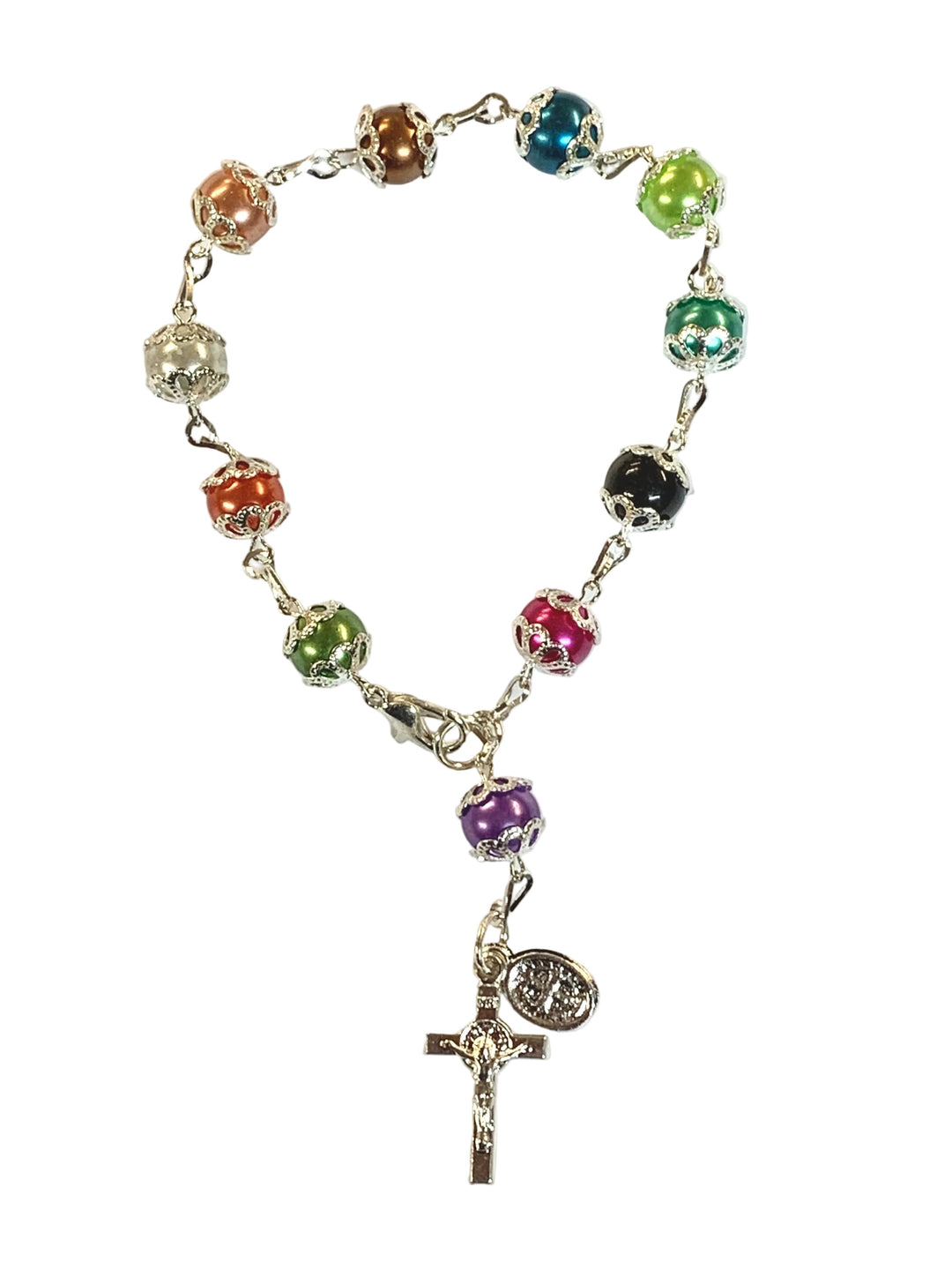 8mm Multicolor Glass St. Benedict Auto Rosary