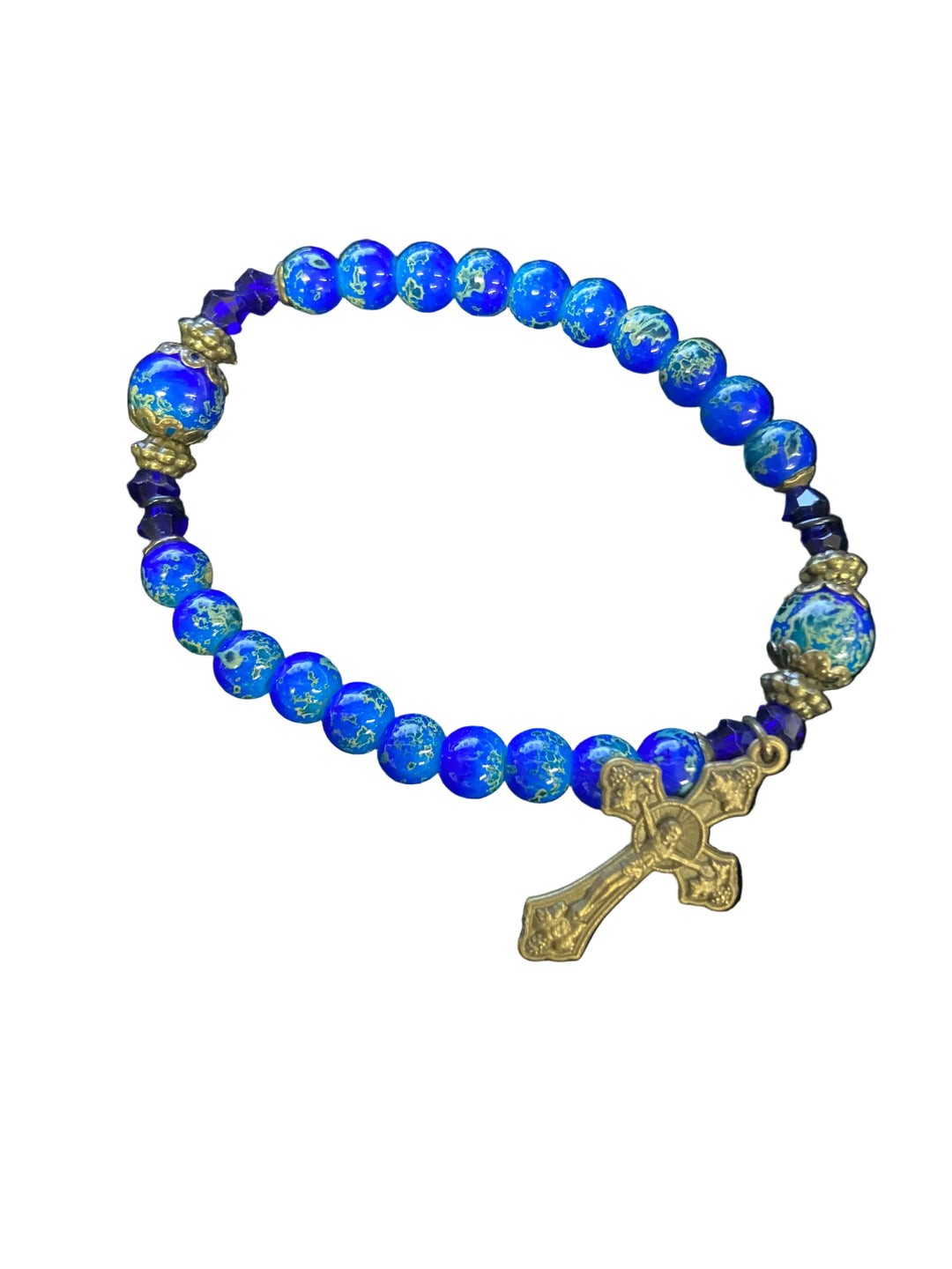 Blue Glass Marble Stretch Bracelet
