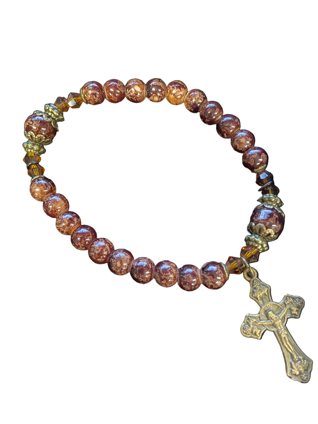 Brown Glass Marble Stretch Bracelet