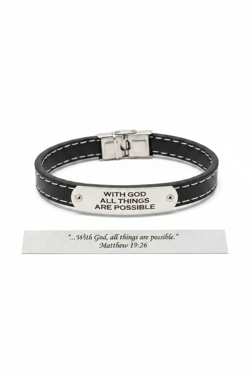 Black Leather Bracelet Matthew 19:26