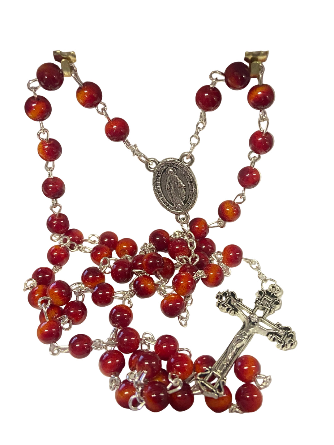 8mm Red Glass Cat Eye Rosary
