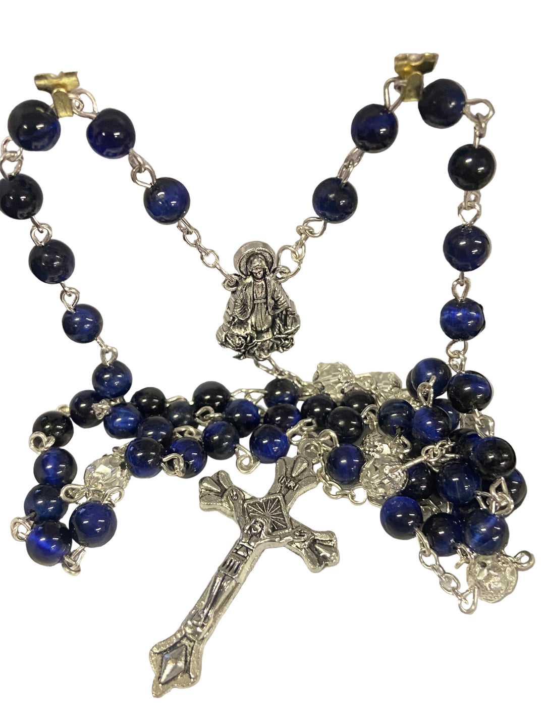 8mm Blue Glass Cat Eye Rosary