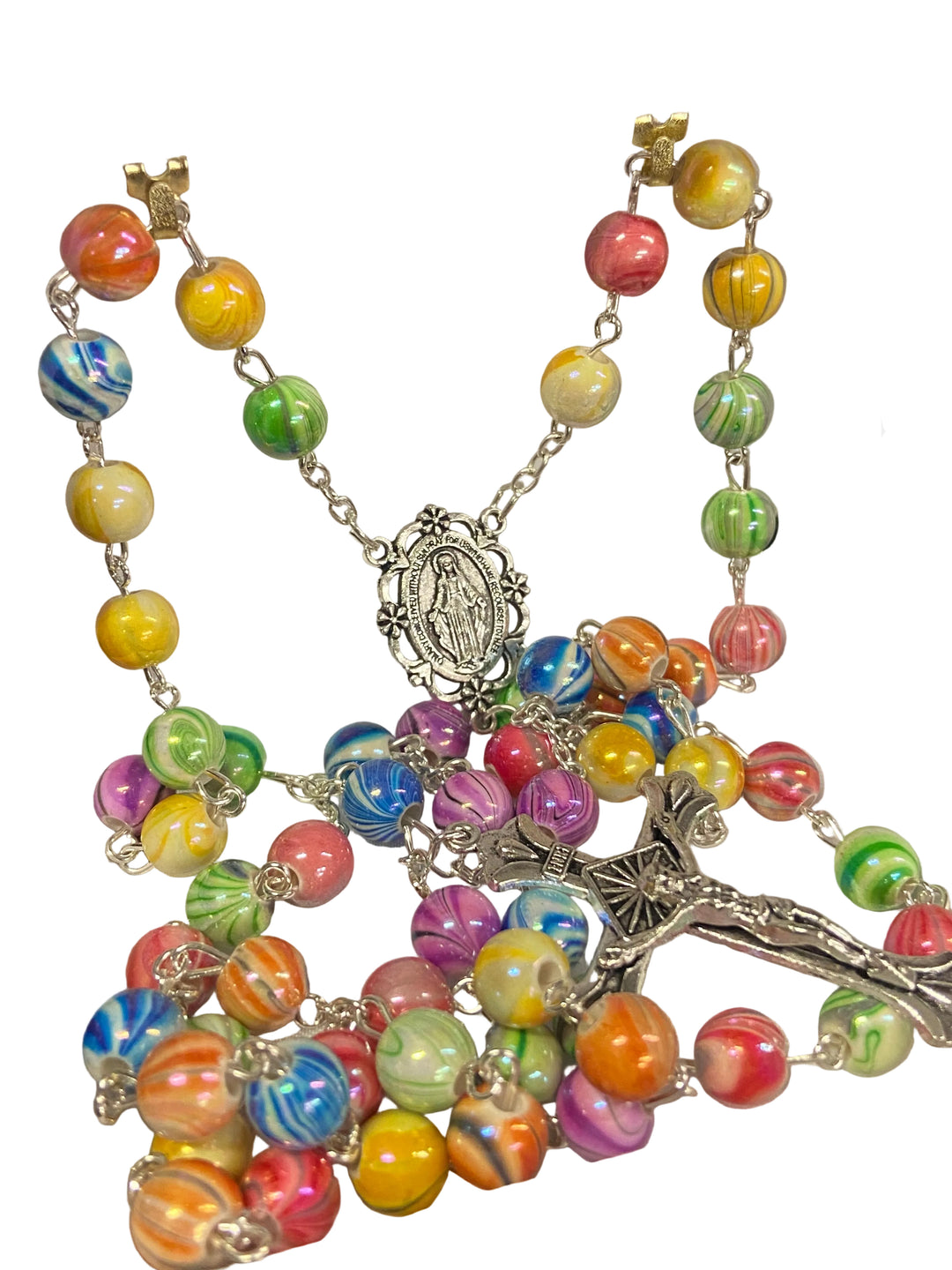 8mm Multicolored Imitation Marble Glass Bead Rosary