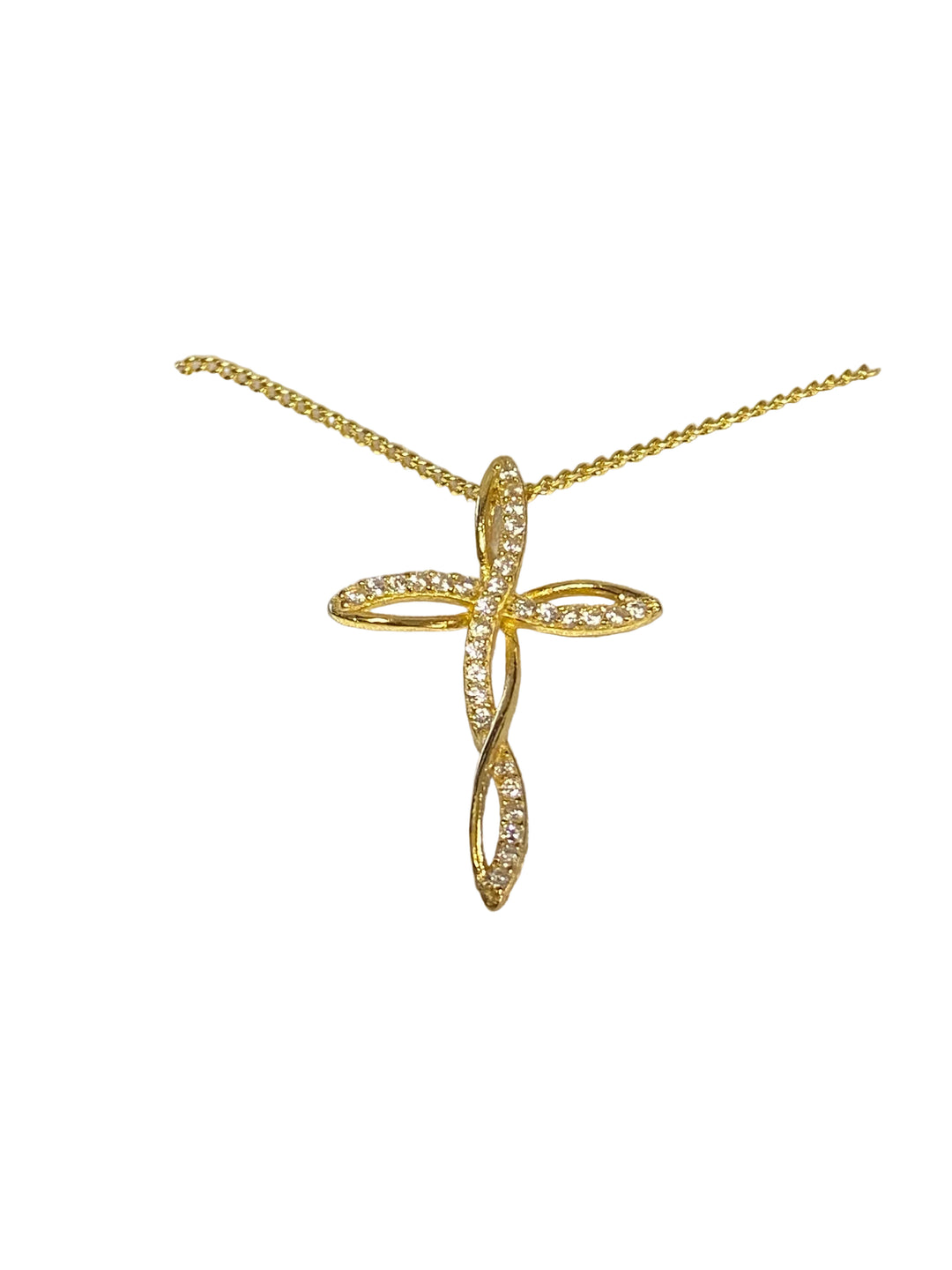 18" Gold and Cubic Zirconia Cross Necklace