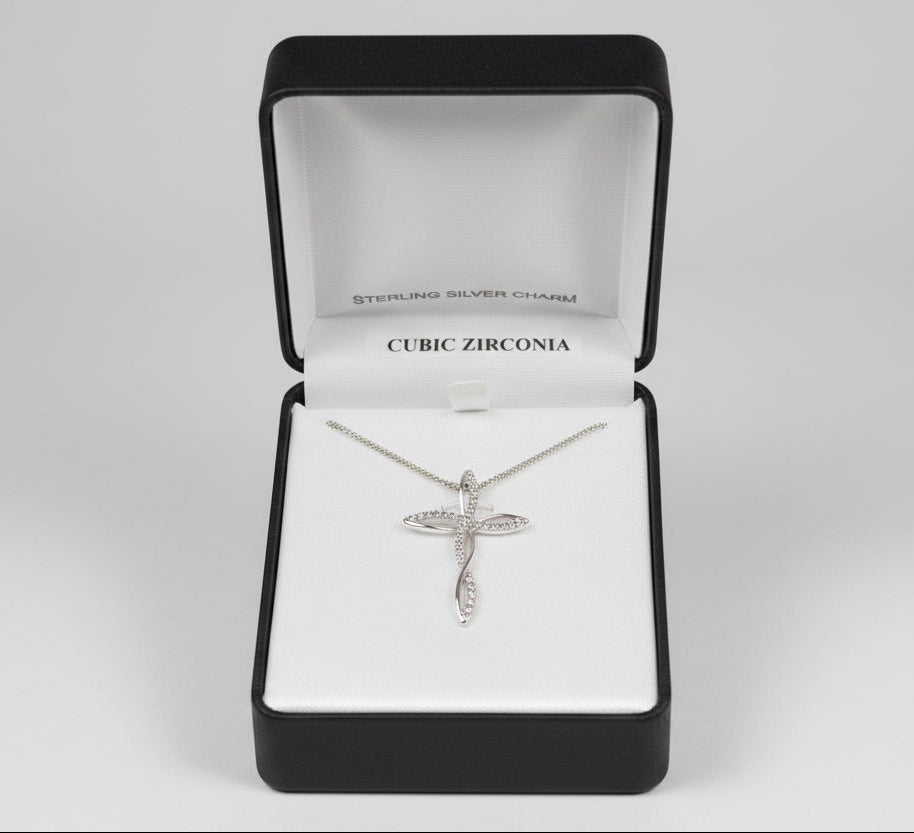 18" Sterling Silver with Cubic Zirconia Cross Necklace
