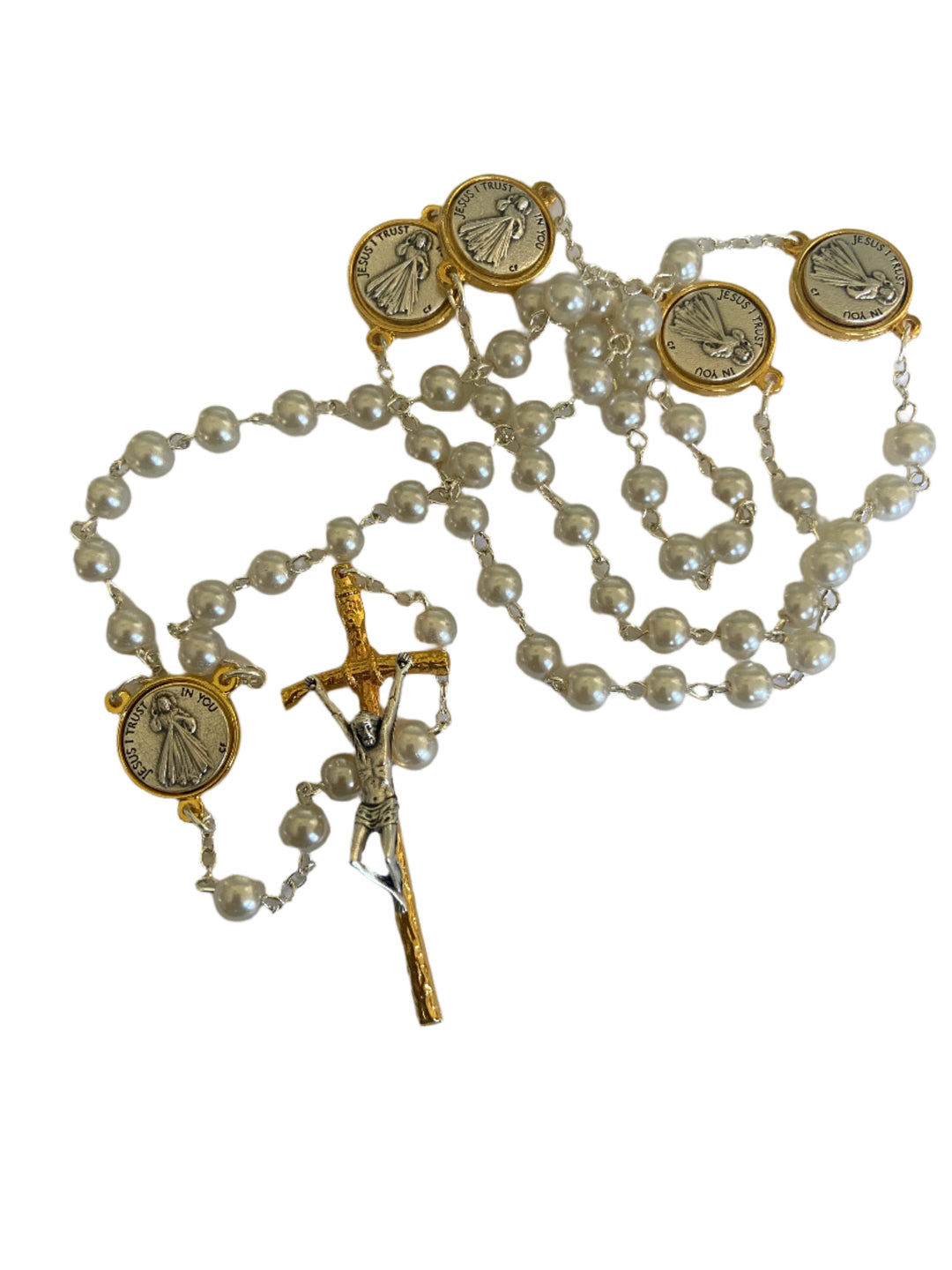 6MM Two Tone Pearl Divine Mercy Bead Rosary