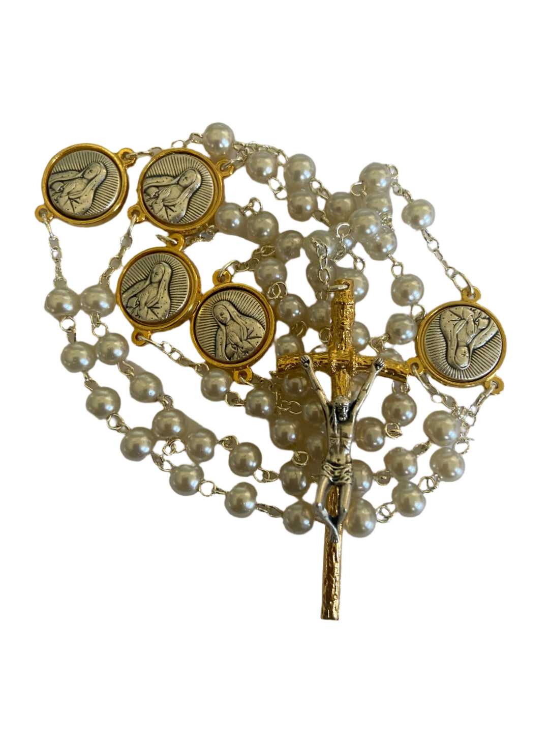 6mm Our Lady of Guadalupe Medal Pearl Rosary