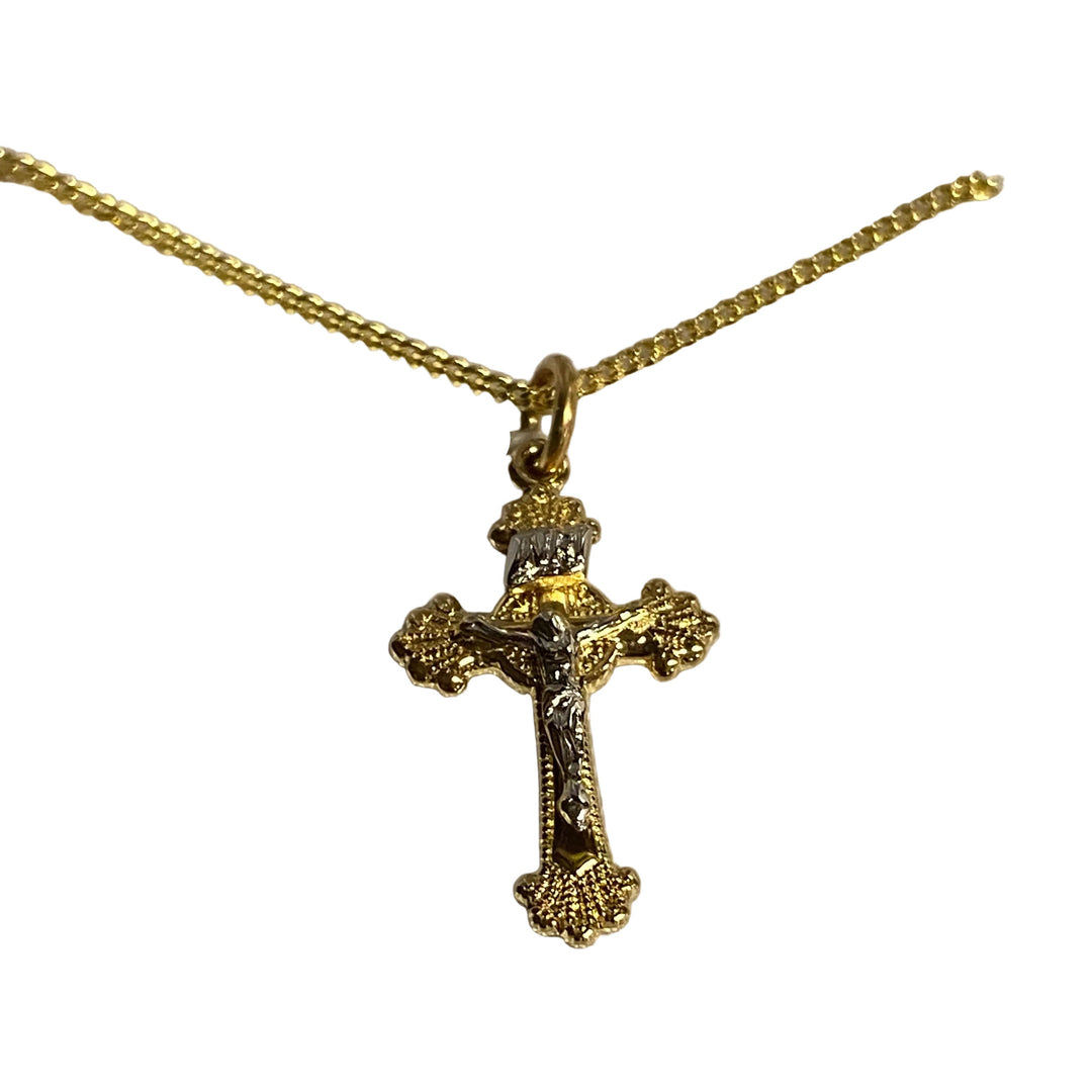 16" 18KT Gold on Sterling Silver Crucifix Cross Necklace