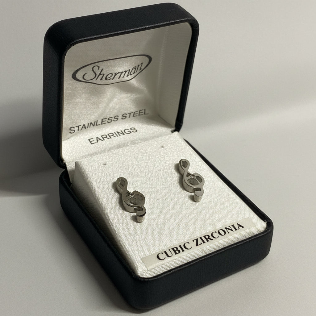 Stainless Steel Treble Clef Earrings