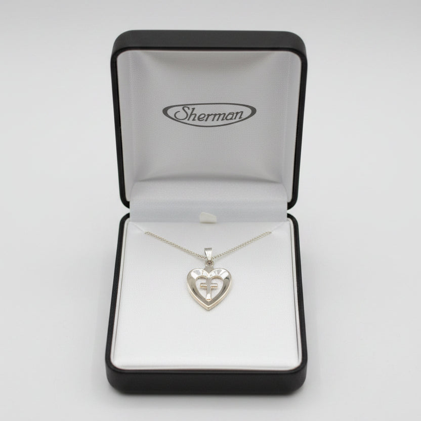 18" Sterling Silver Cross in Heart Necklace
