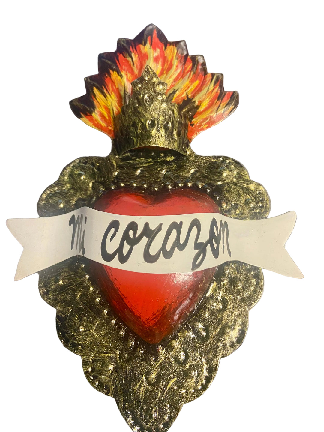 9" Tin Sentiment Sacred Heart Spanish Plaque