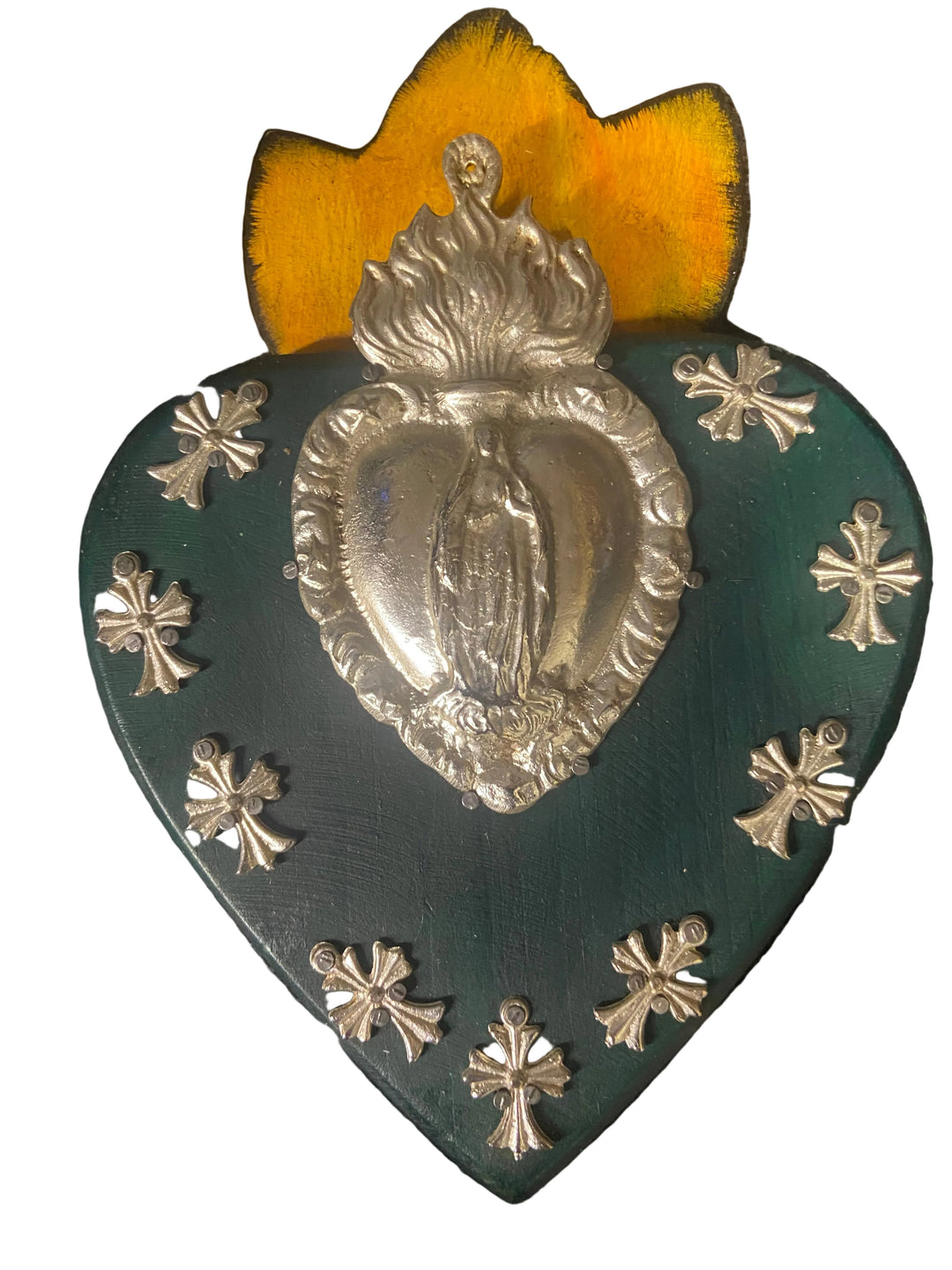8" Wood Sacred Heart with Guadalupe Milagros