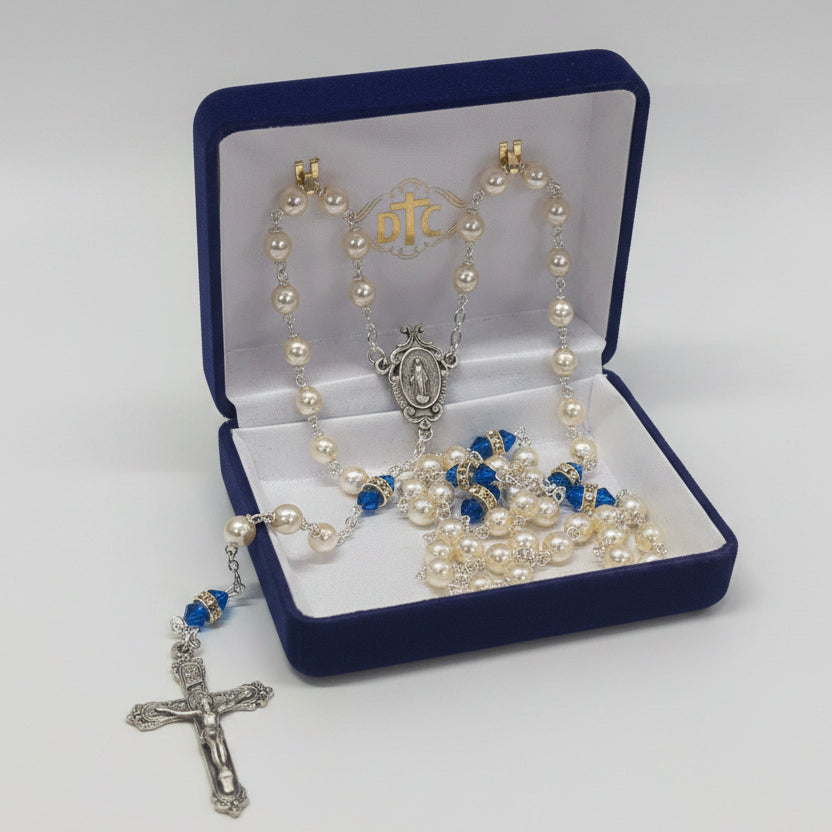 6mm Pearl and Sapphire Rosary