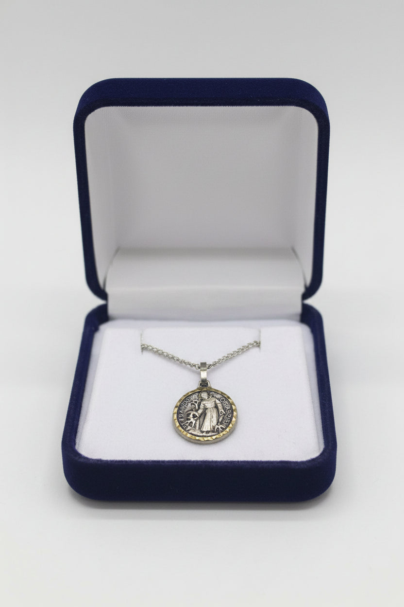 18" St. Francis of Assisi Silver and Gold Necklace