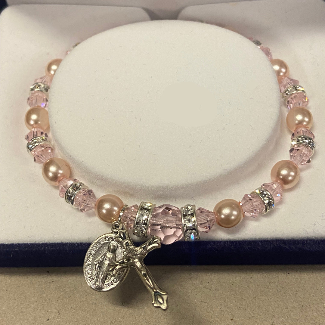 Pearl and Pink Crystal Stretch Bracelet