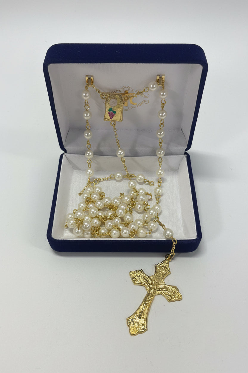 Holy Communion Pearl and Gold Rosary