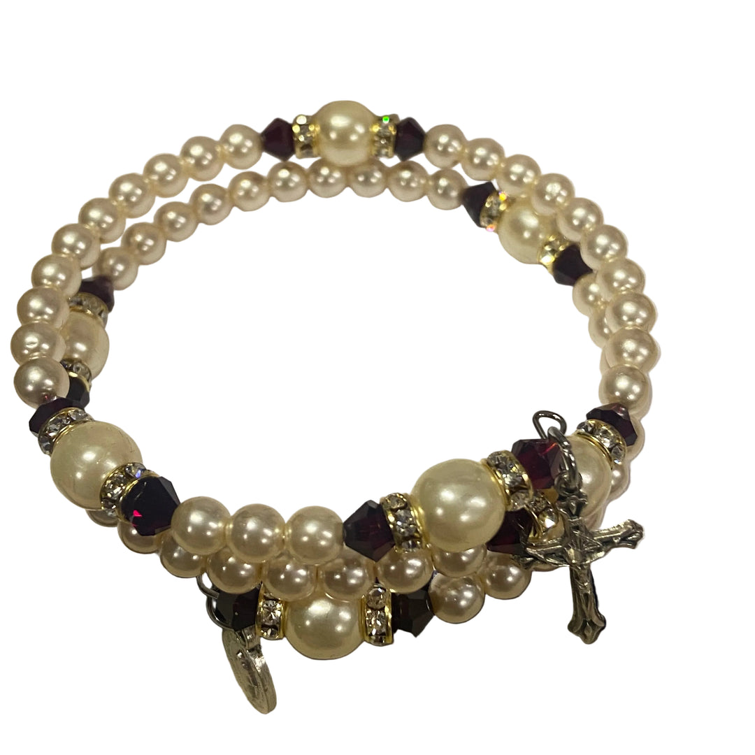 Birthstone Pearl Wrap Rosary Bracelet