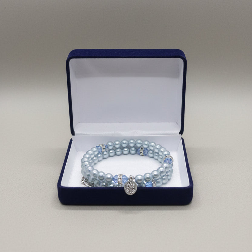 Light Blue Pearl Rosary Wrap Bracelet