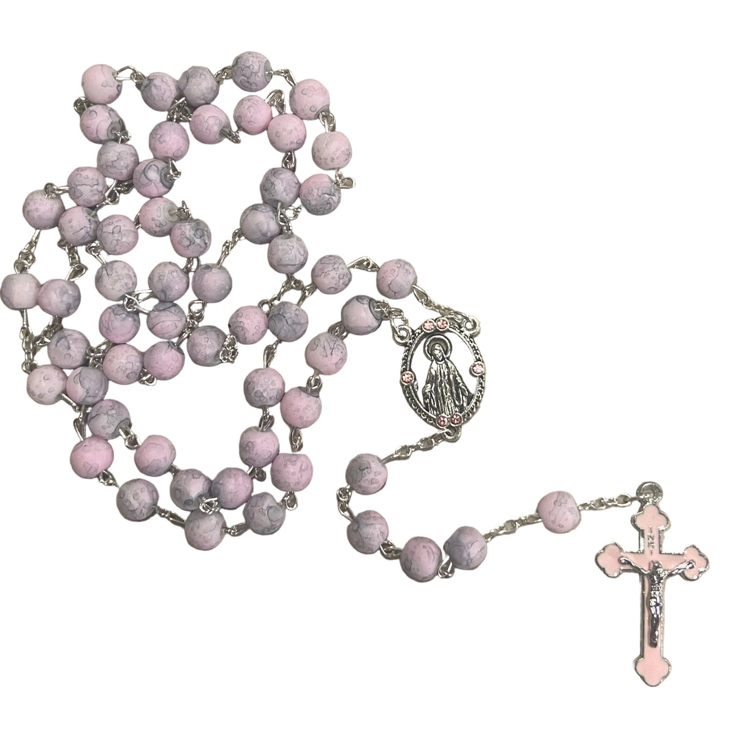 8mm Pink Beaded and Pink Crucifix Rosary