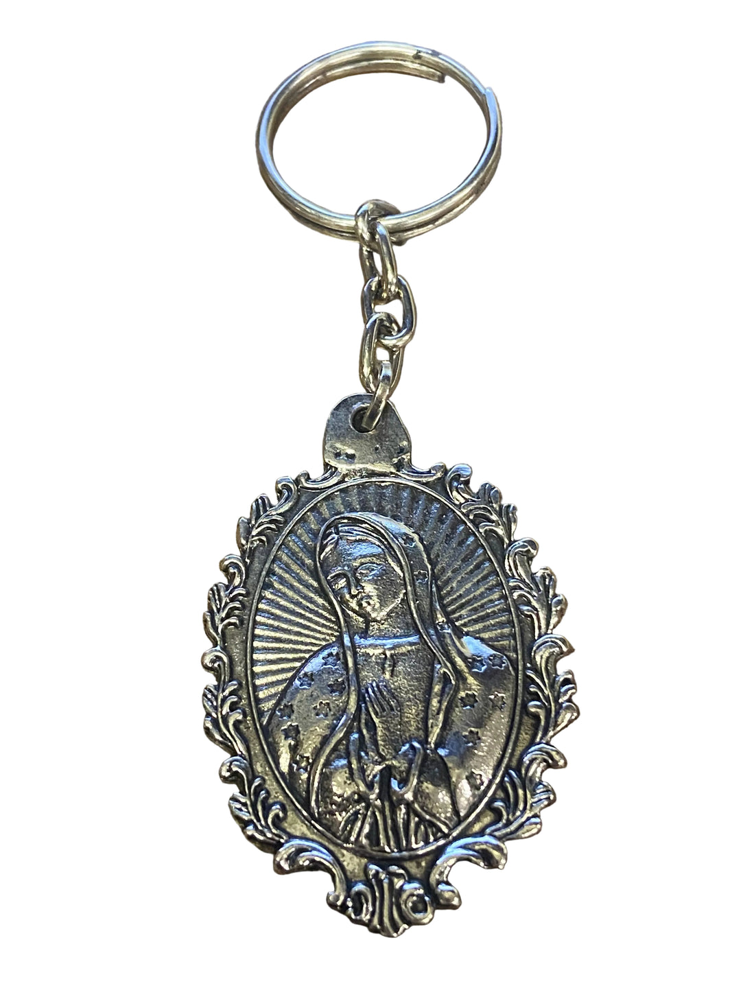 4.5" Pewter Our Lady of Guadalupe Oval Keychain