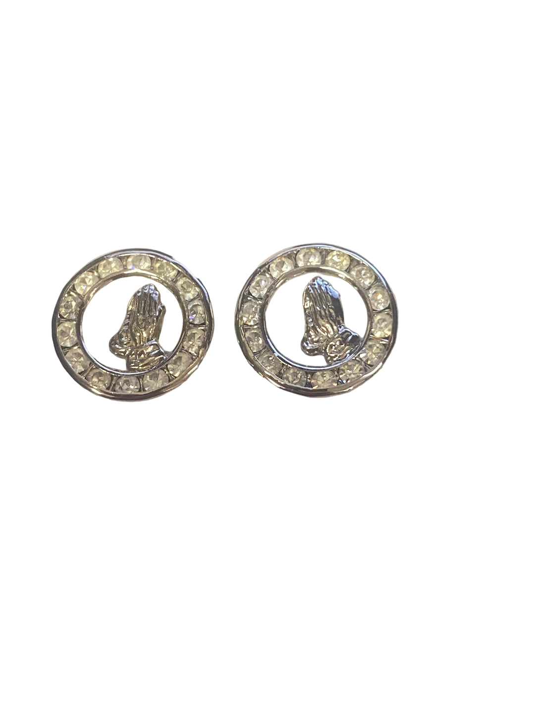 Silver Round Crystal Praying Hands Earrings