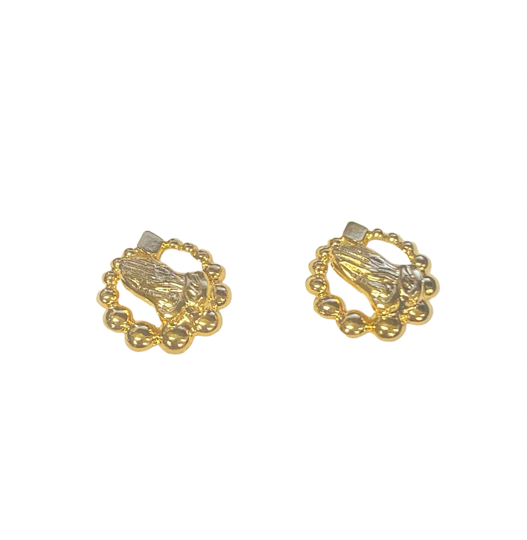 Round Gold Praying Hands Earrings