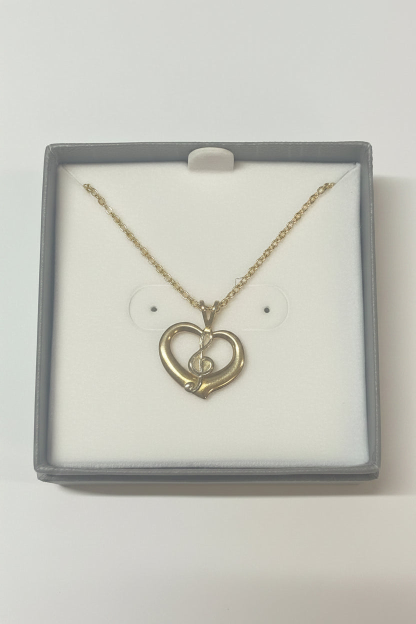 16" Music Note on Heart Charm Gold Necklace