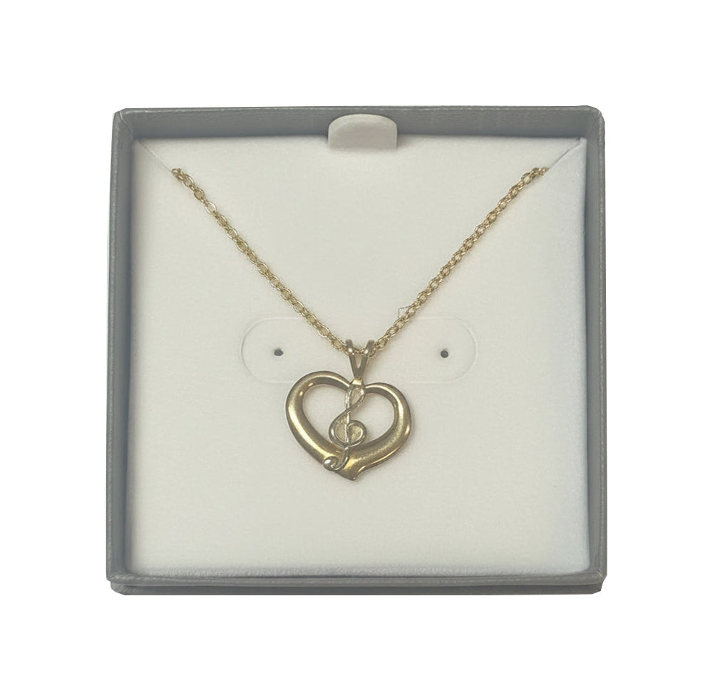 16" Music Note on Heart Charm Gold Necklace