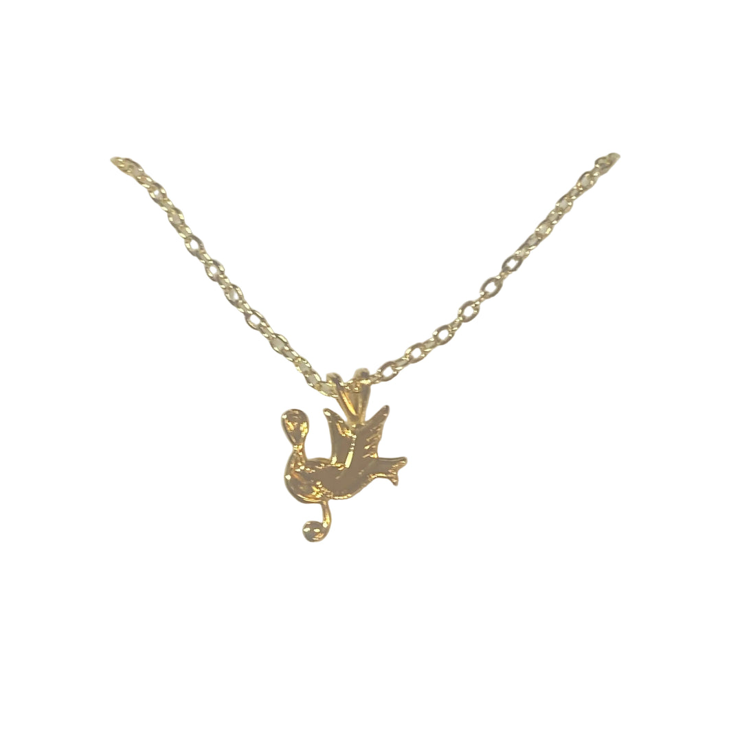 18" Dove with Music Note Charm Gold Necklace
