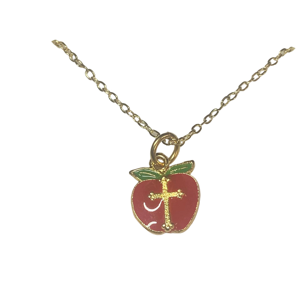 18" Apple with Cross Charm Necklace