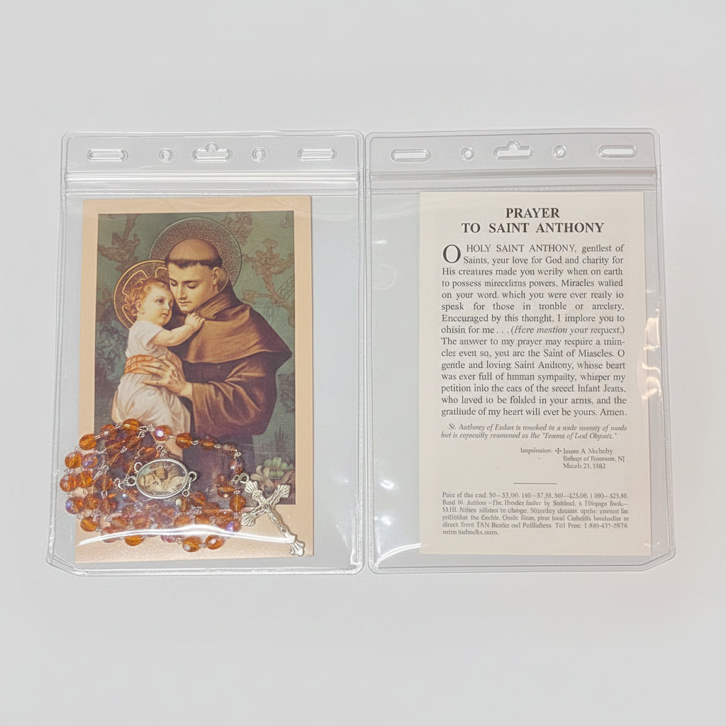 7mm Orange Crystal St. Anthony Rosary with Prayer Card