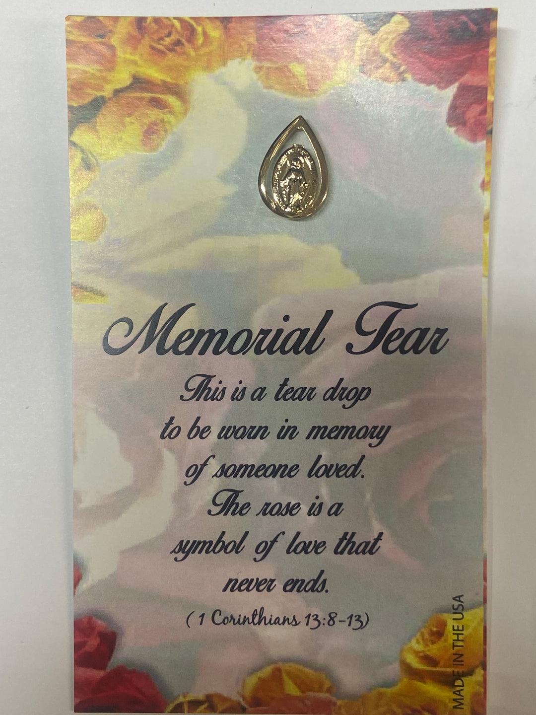 .75" Gold Miraculous Medal Memorial Tear Lapel Pin